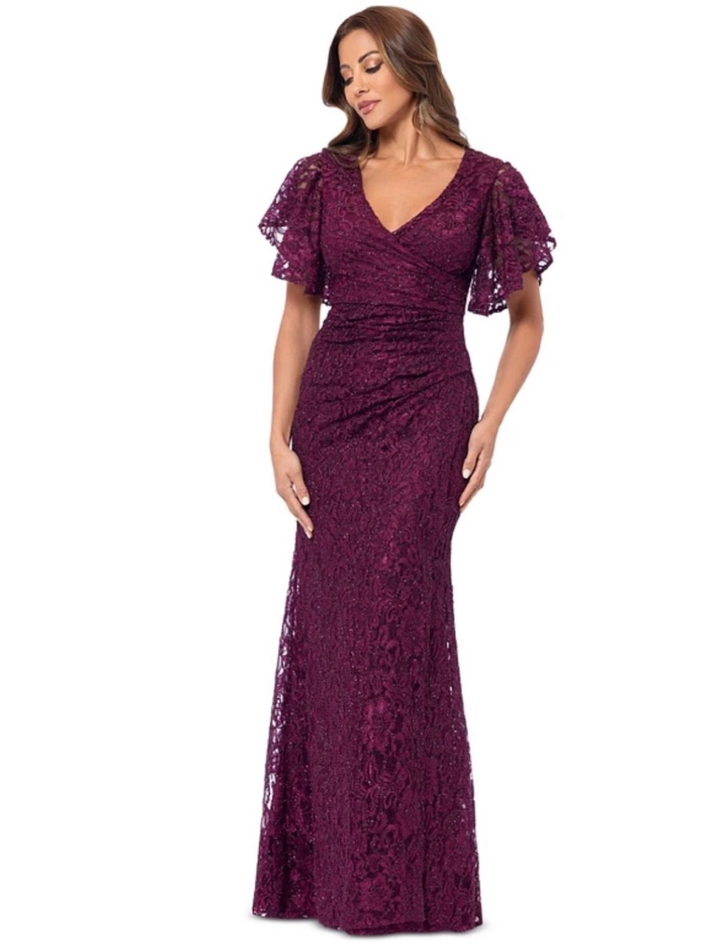 Betsy & Adam Plum Lace Maxi Dress